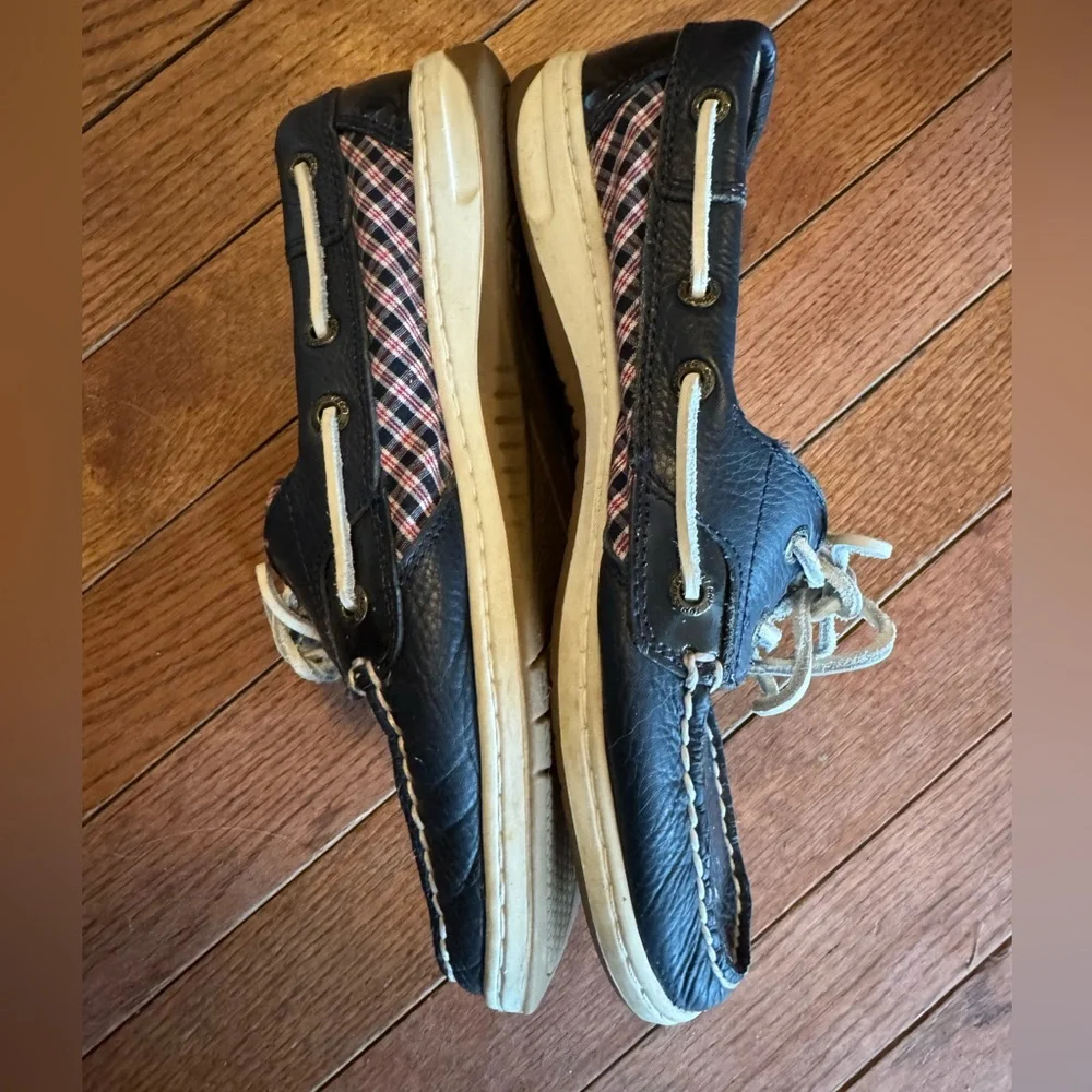 Sperry Dark Blue Women's Loafers with Plaid Detail - Picture 5 of 9